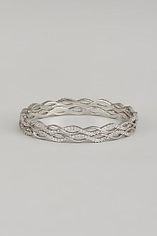 White Finish Zircon Bangles (Set Of 2)