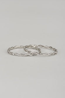 White Finish Zircon Bangles (Set Of 2)