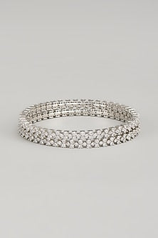 White Finish Zircon Bangles (Set Of 2)