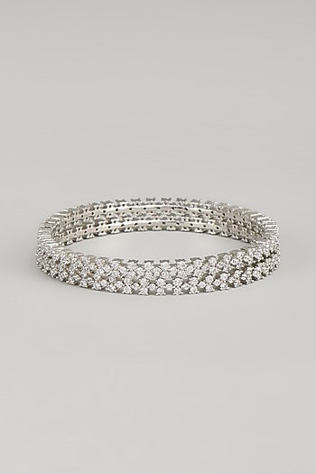 White Finish Zircon Bangles (Set Of 2)