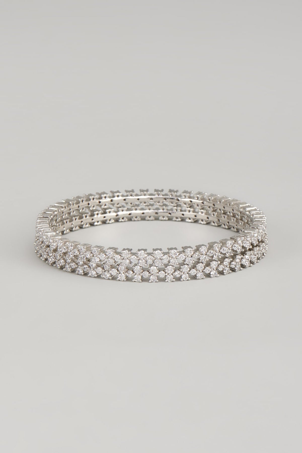White Finish Zircon Bangles (Set Of 2)