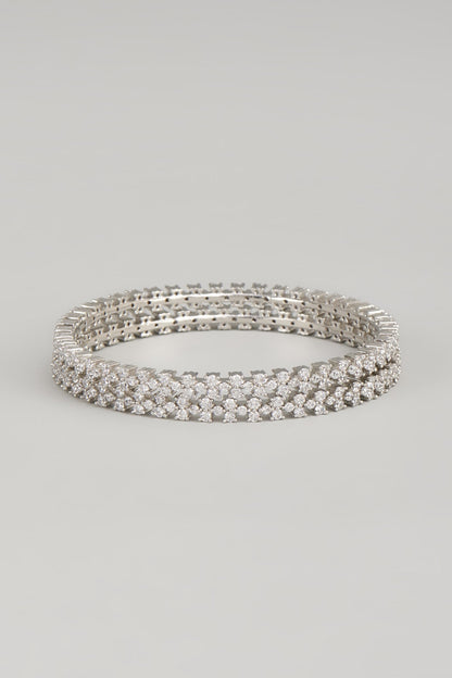 White Finish Zircon Bangles (Set Of 2)