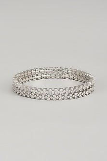White Finish Zircon Bangles (Set Of 2)