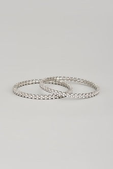 White Finish Zircon Bangles (Set Of 2)