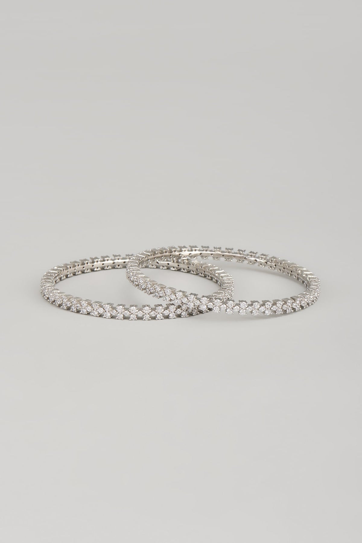 White Finish Zircon Bangles (Set Of 2)