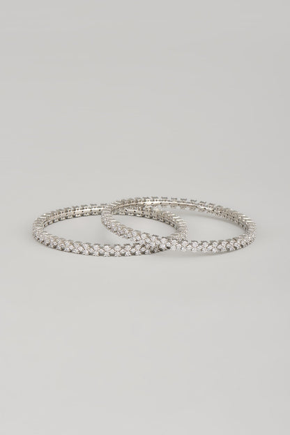 White Finish Zircon Bangles (Set Of 2)