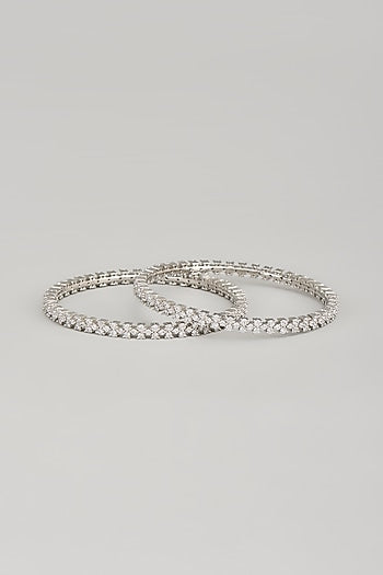 White Finish Zircon Bangles (Set Of 2)