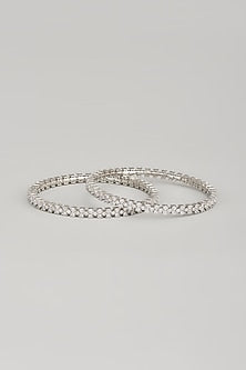 White Finish Zircon Bangles (Set Of 2)