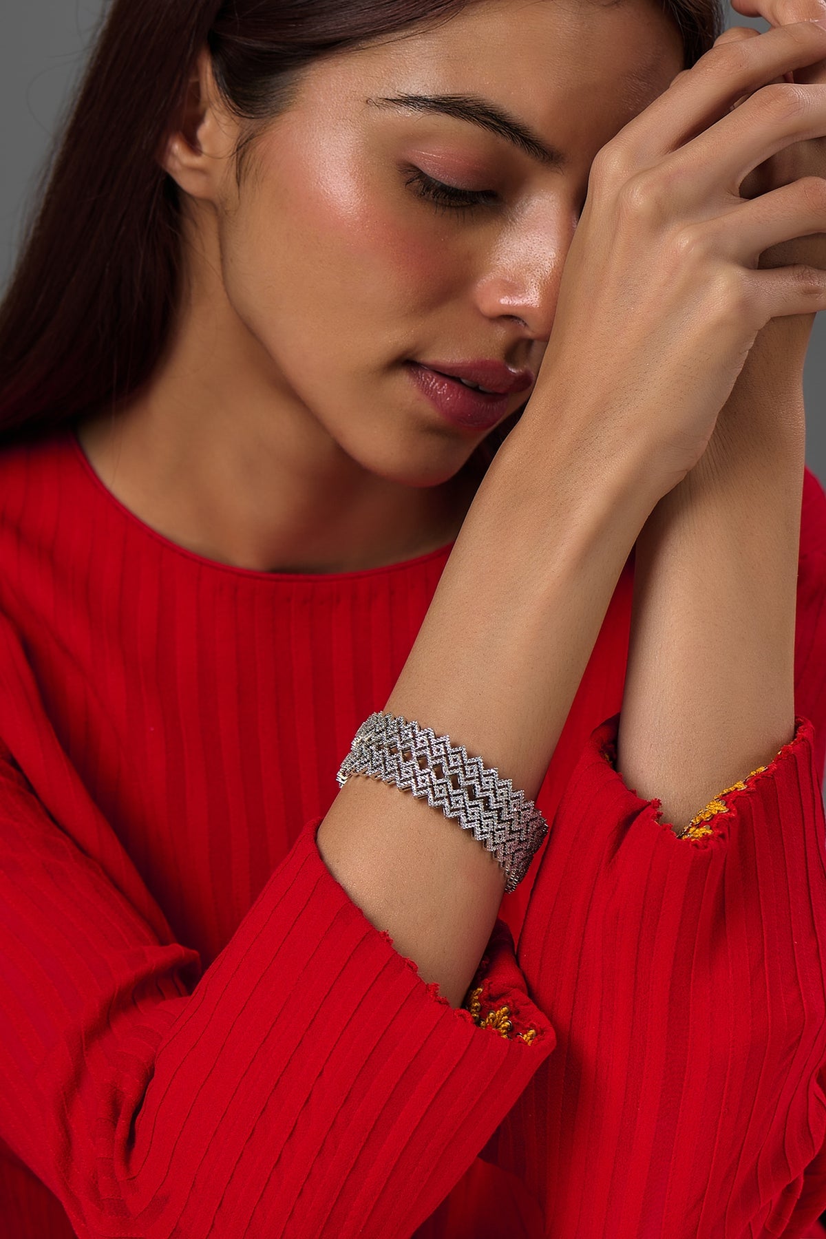 White Finish Zircon Bangles (Set Of 2)
