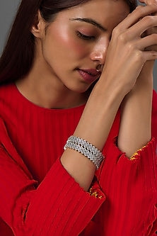 White Finish Zircon Bangles (Set Of 2)