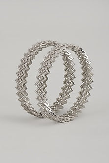White Finish Zircon Bangles (Set Of 2)