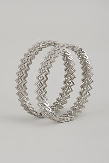 White Finish Zircon Bangles (Set Of 2)