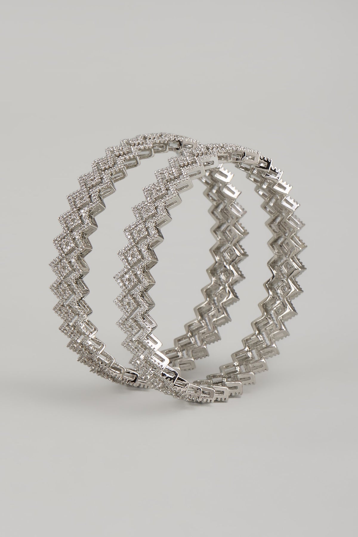 White Finish Zircon Bangles (Set Of 2)