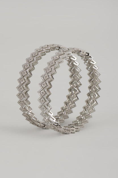 White Finish Zircon Bangles (Set Of 2)