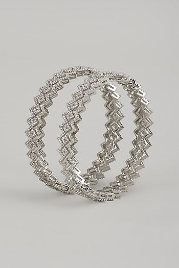 White Finish Zircon Bangles (Set Of 2)