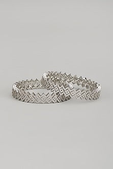 White Finish Zircon Bangles (Set Of 2)