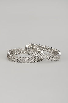 White Finish Zircon Bangles (Set Of 2)