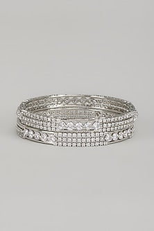 White Finish Zircon Bangles (Set Of 2)
