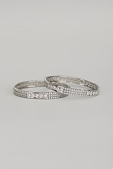 White Finish Zircon Bangles (Set Of 2)