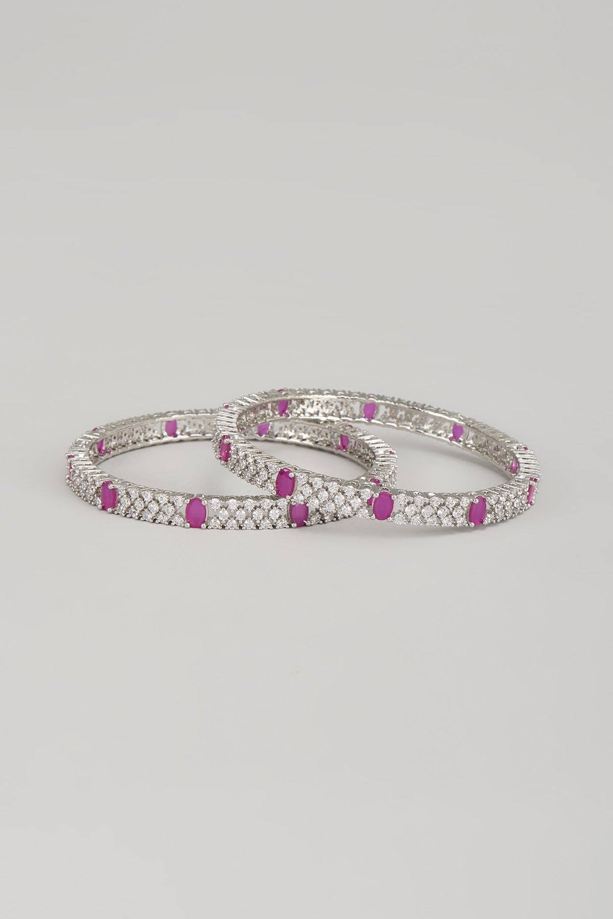 White Finish Zircon & Red Stone Bangles (Set Of 2)