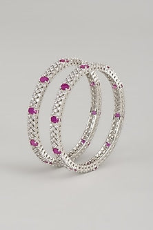 White Finish Zircon & Red Stone Bangles (Set Of 2)