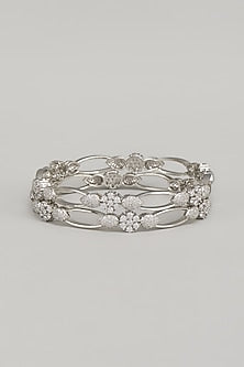 White Finish Zircon Bangles (Set Of 2)