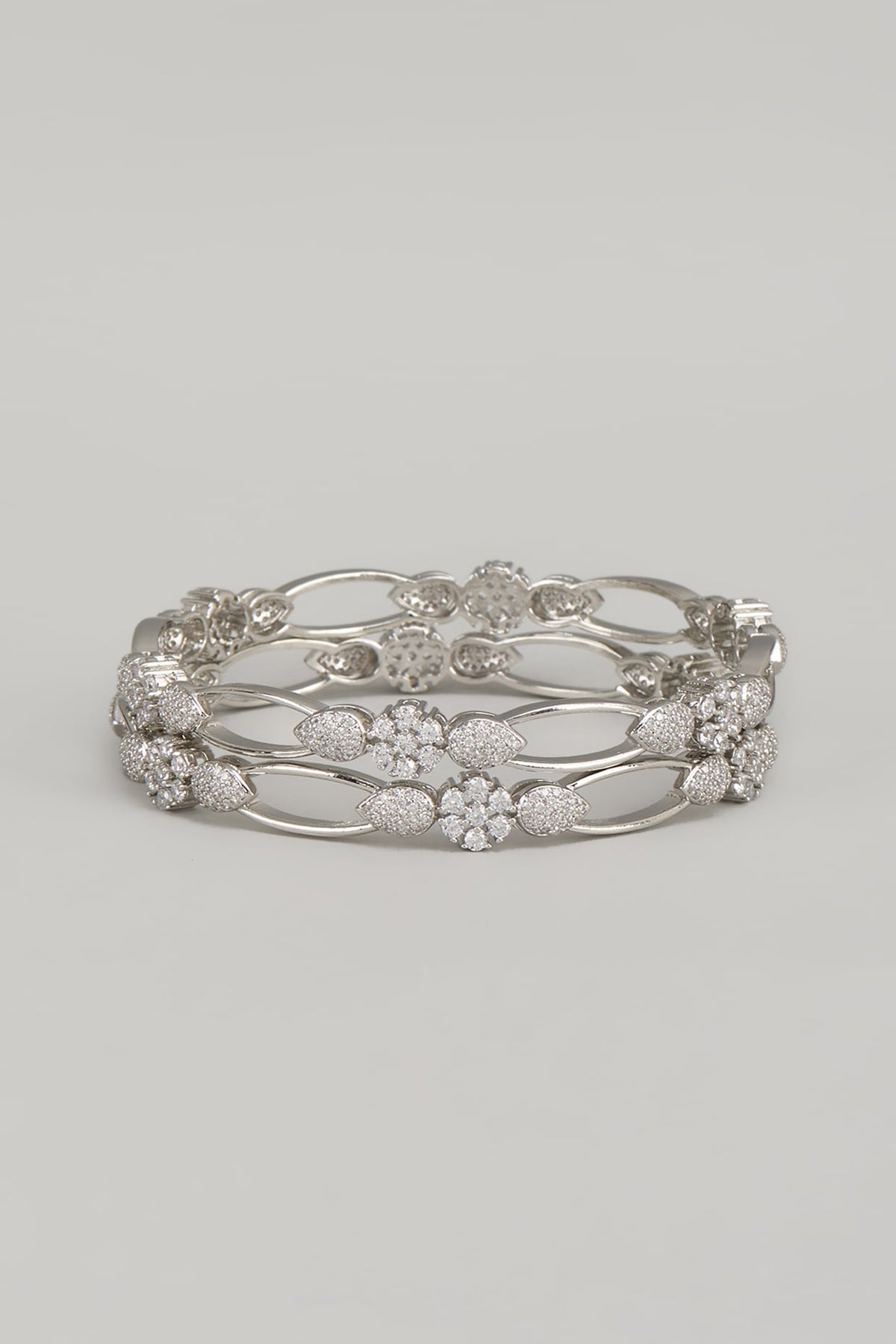 White Finish Zircon Bangles (Set Of 2)
