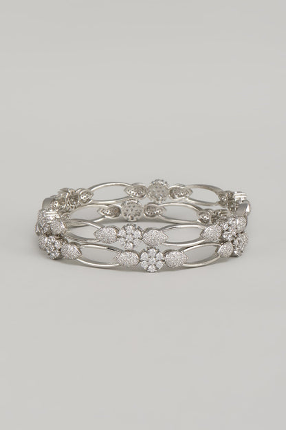 White Finish Zircon Bangles (Set Of 2)