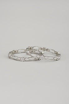 White Finish Zircon Bangles (Set Of 2)