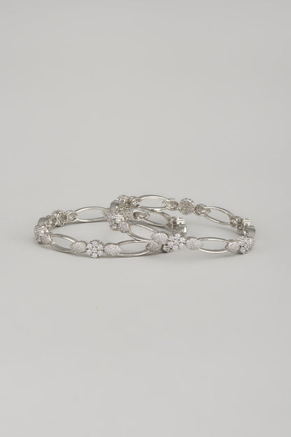 White Finish Zircon Bangles (Set Of 2)