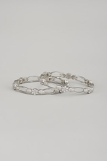 White Finish Zircon Bangles (Set Of 2)