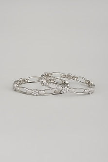 White Finish Zircon Bangles (Set Of 2)