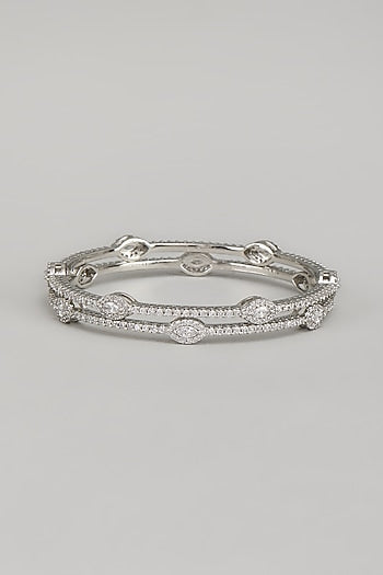 White Finish Zircon Bangles (Set Of 2)