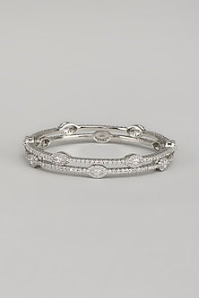 White Finish Zircon Bangles (Set Of 2)