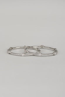 White Finish Zircon Bangles (Set Of 2)