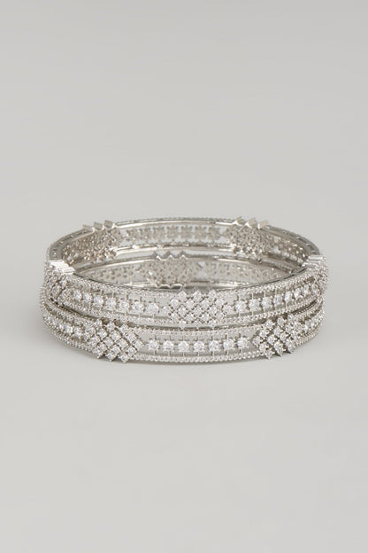 White Finish Zircon Bangles (Set Of 2)
