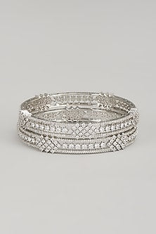 White Finish Zircon Bangles (Set Of 2)