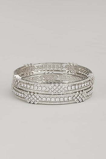 White Finish Zircon Bangles (Set Of 2)
