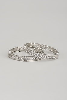 White Finish Zircon Bangles (Set Of 2)
