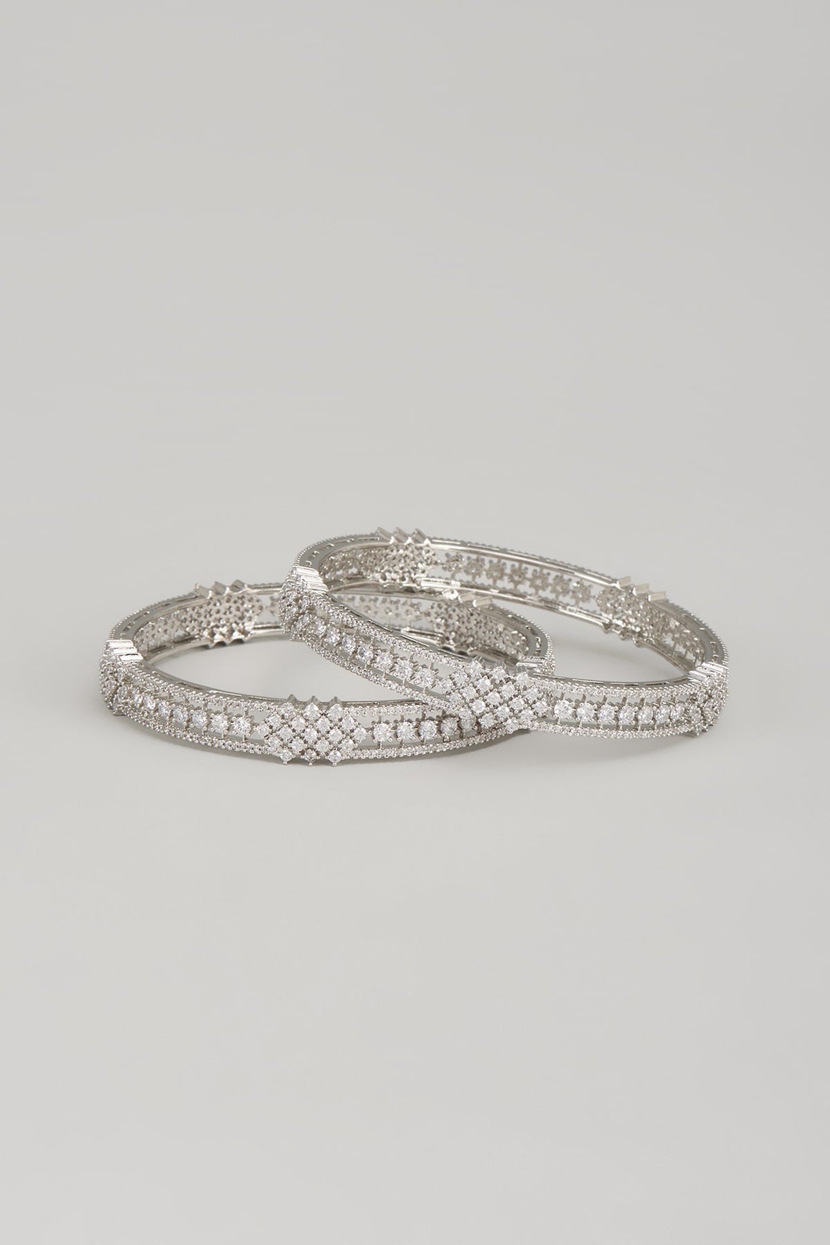 White Finish Zircon Bangles (Set Of 2)