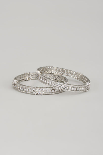 White Finish Zircon Bangles (Set Of 2)
