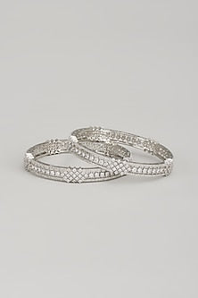White Finish Zircon Bangles (Set Of 2)