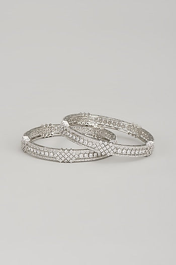 White Finish Zircon Bangles (Set Of 2)