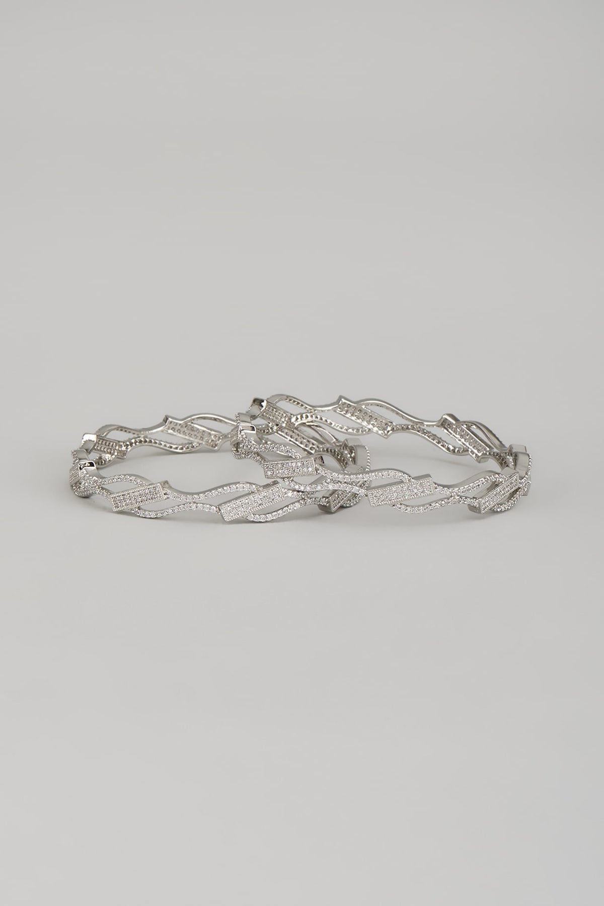 White Finish Zircon Bangles (Set Of 2)