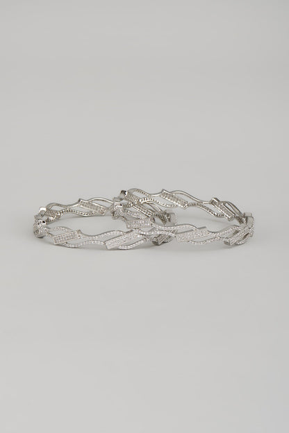 White Finish Zircon Bangles (Set Of 2)