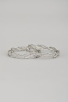 White Finish Zircon Bangles (Set Of 2)
