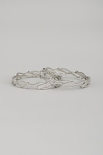 White Finish Zircon Bangles (Set Of 2)