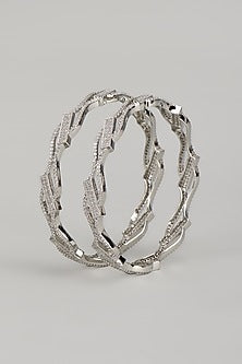 White Finish Zircon Bangles (Set Of 2)