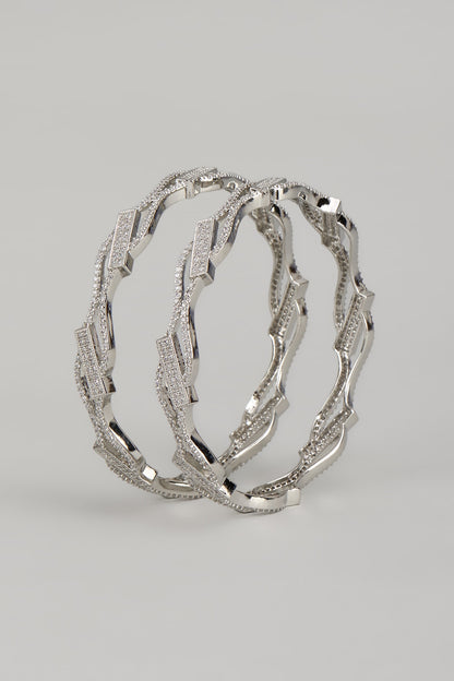 White Finish Zircon Bangles (Set Of 2)