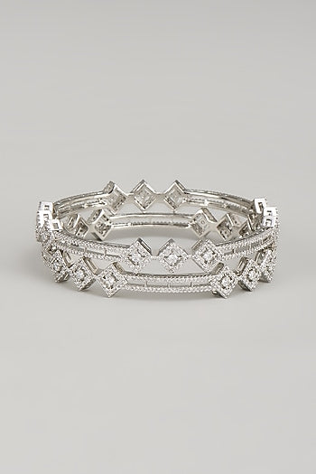 White Finish Zircon Bangles (Set Of 2)